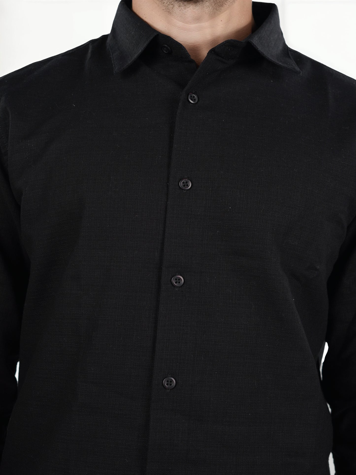 Celio* Solid Regular Fit Linen Black Shirt