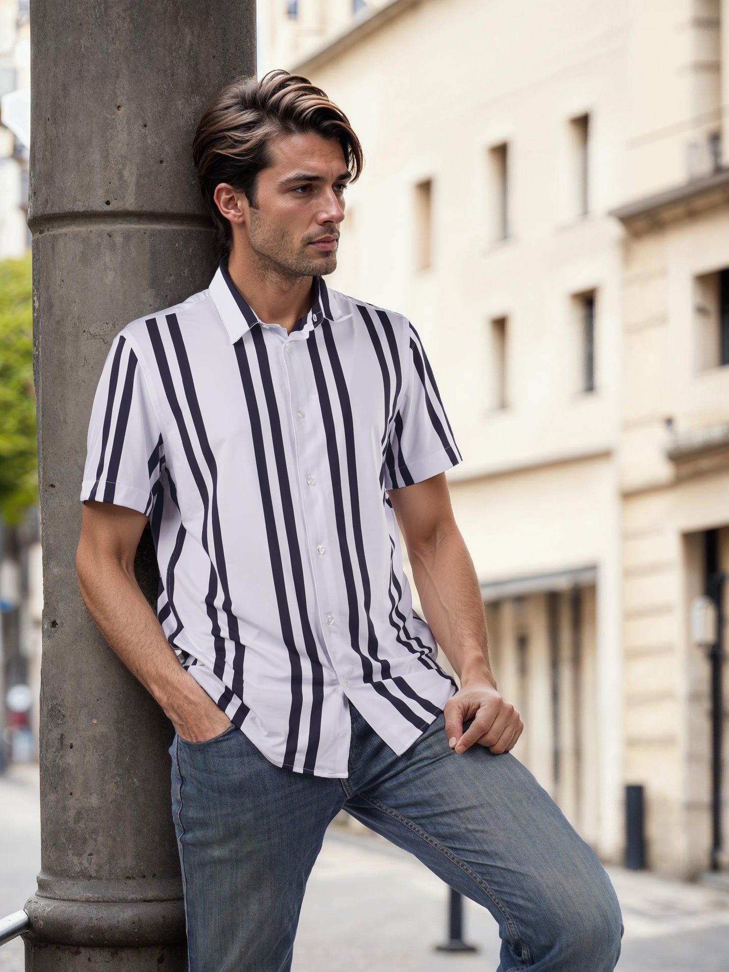 Celio* Striped Regular Fit Nylon White Shirt