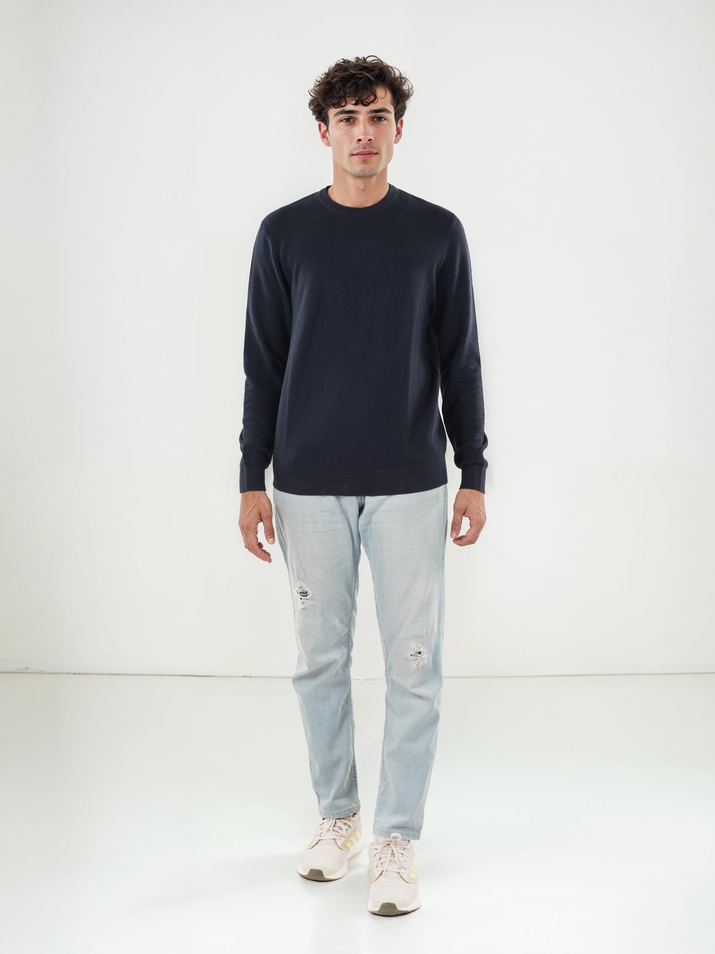 Celio* Solid Regular Fit Cotton Navy Blue Sweater