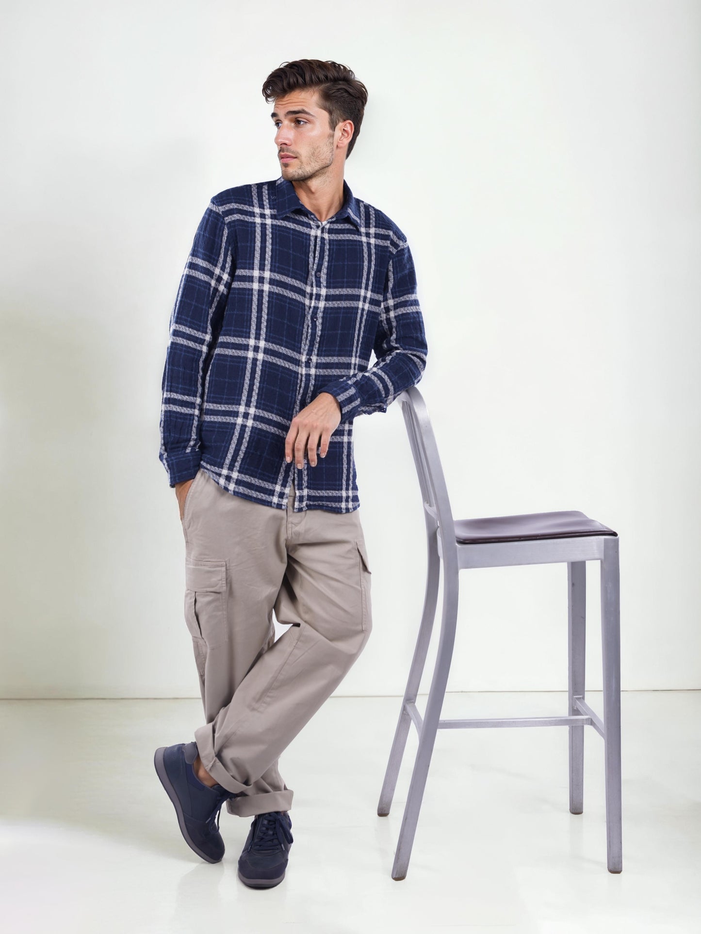 Celio* Checked Regular Fit Cotton Navy Blue Shirt