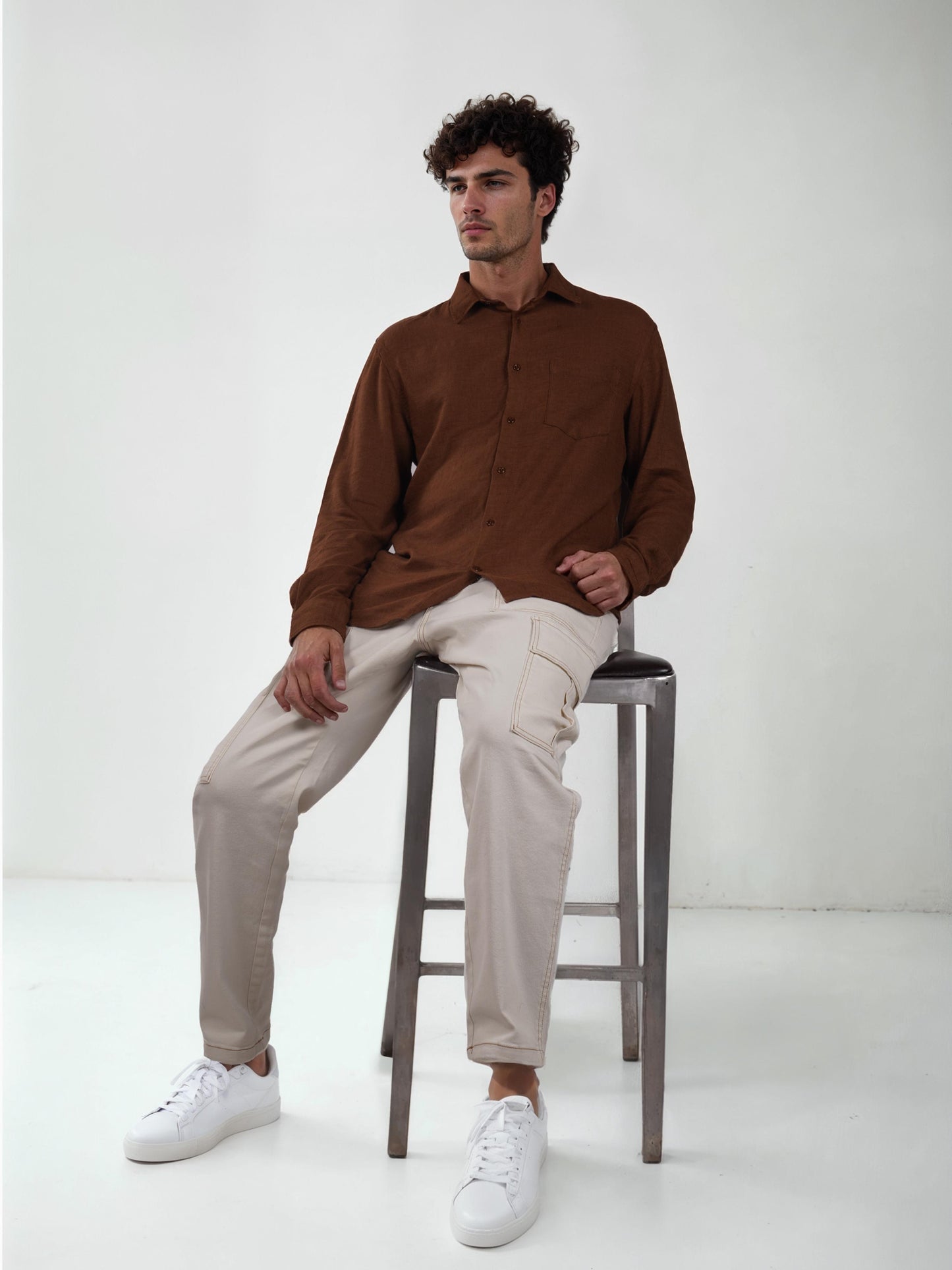 Celio* Cotton Straight Fit Beige Trouser