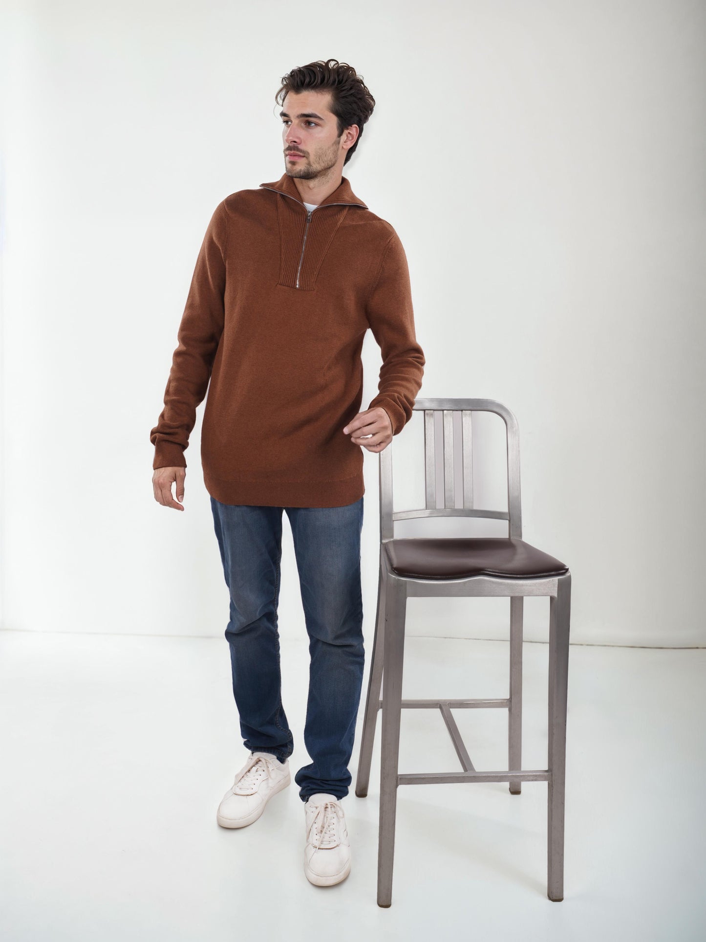 Celio* Solid Regular Fit Cotton Brown Sweater