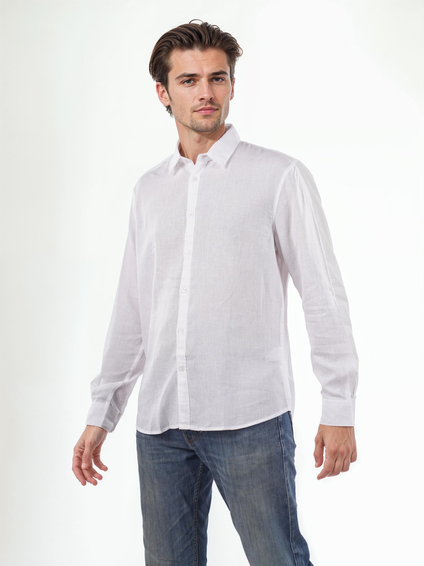 Celio* Solid Regular Fit Linen White Shirt