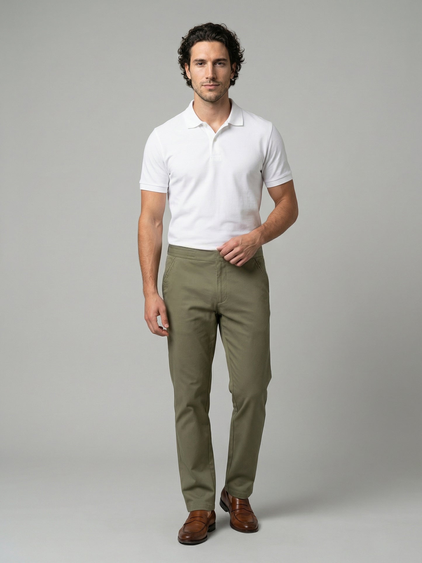 Celio Mens Olive Dobby Slim Fit Polyester Casual Trouser