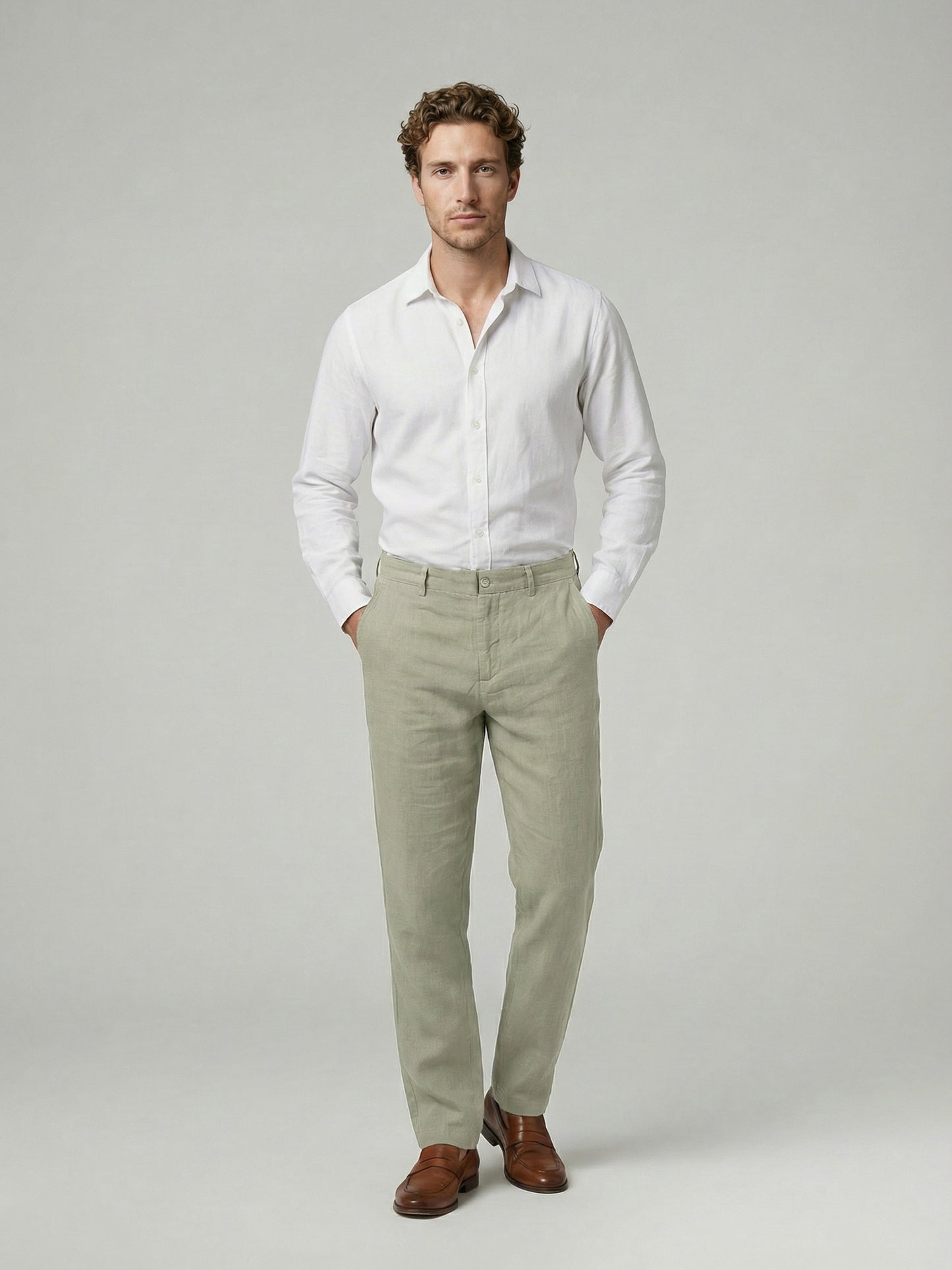 Celio Mens Green Solid Straight Fit Linen Casual Trouser