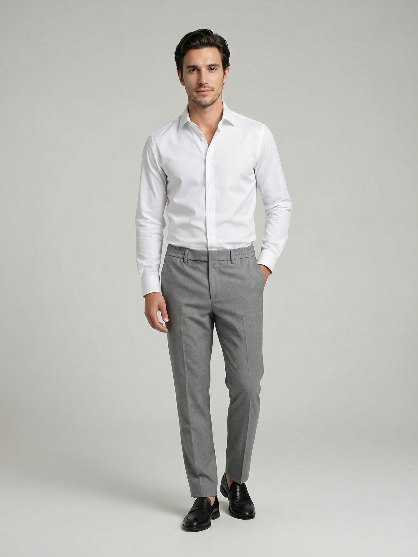 Celio Mens Grey Solid 24H Fit Polyester Casual Trouser