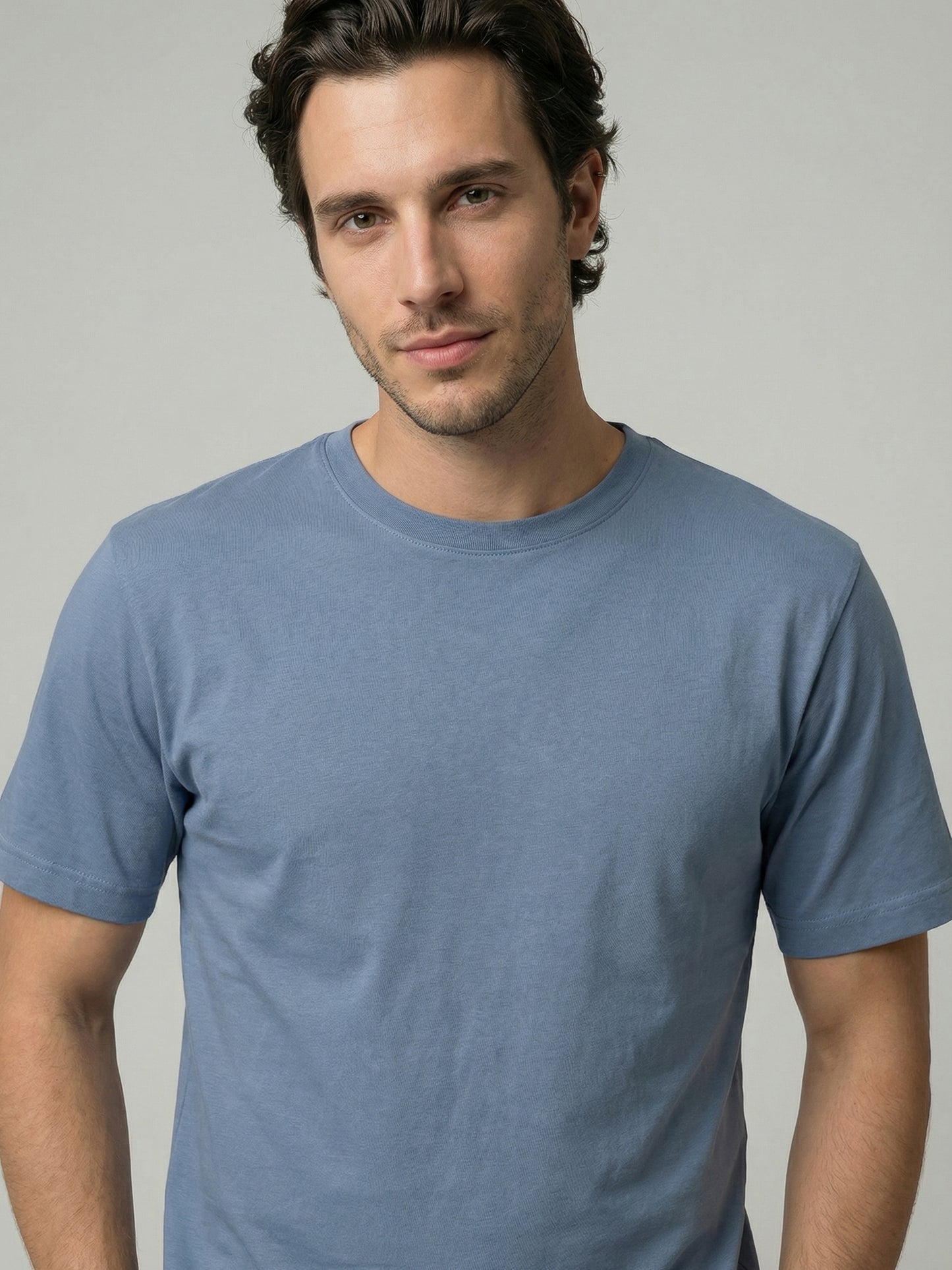 Celio Mens Blue Solid Slim Fit Cotton T-Shirts