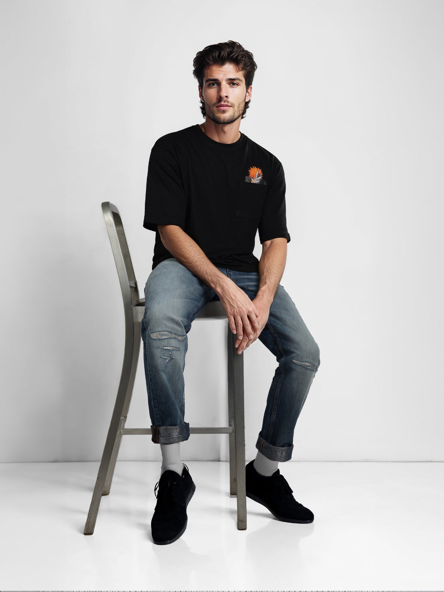 Celio* Bleach Oversized Cotton Black T-Shirts