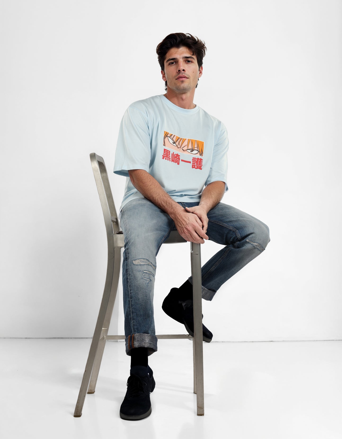 Celio* Bleach Oversized Cotton Light Blue T-Shirts