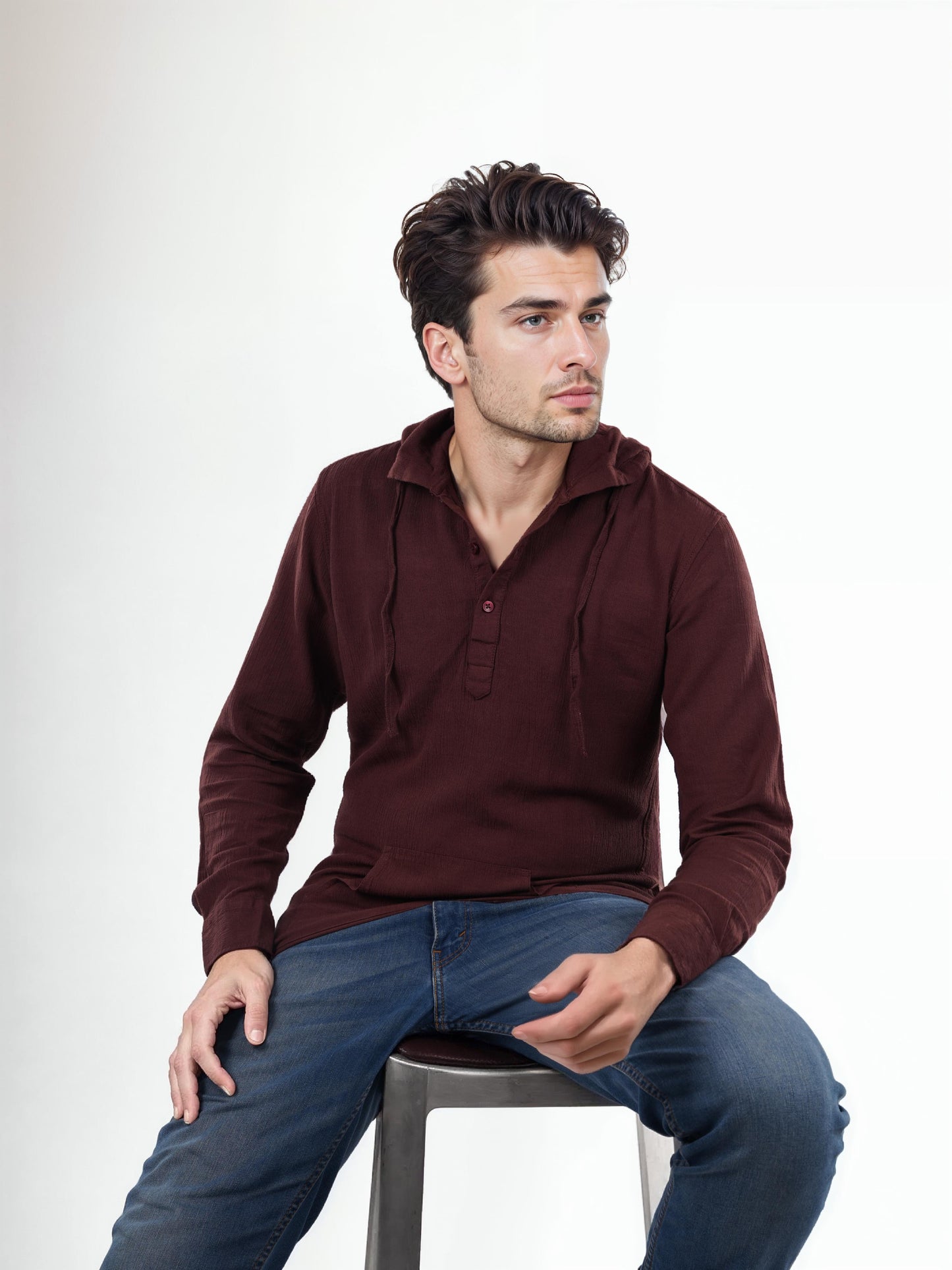 Celio* Solid Regular Fit Cotton Brown Shirt