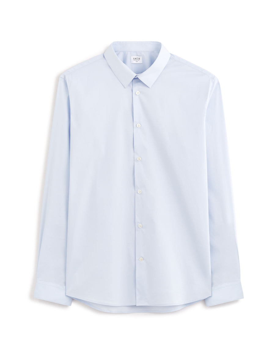 Slim Fit Cotton Blend Shirt - Light Blue