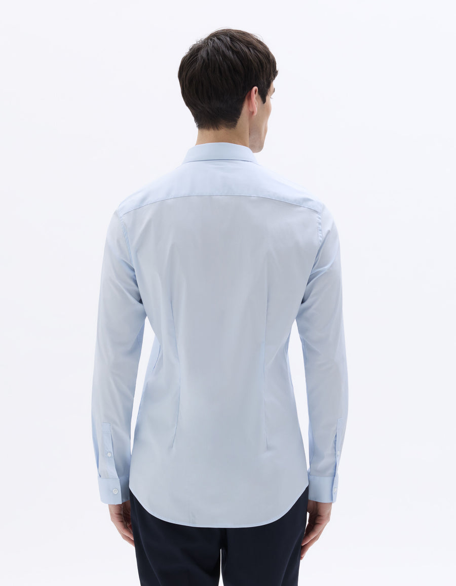 Slim Fit Cotton Blend Shirt - Light Blue