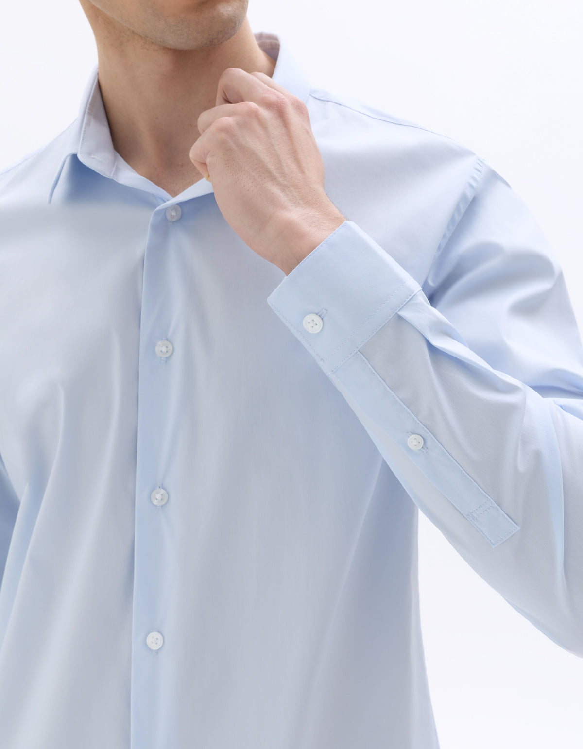 Slim Fit Cotton Blend Shirt - Light Blue