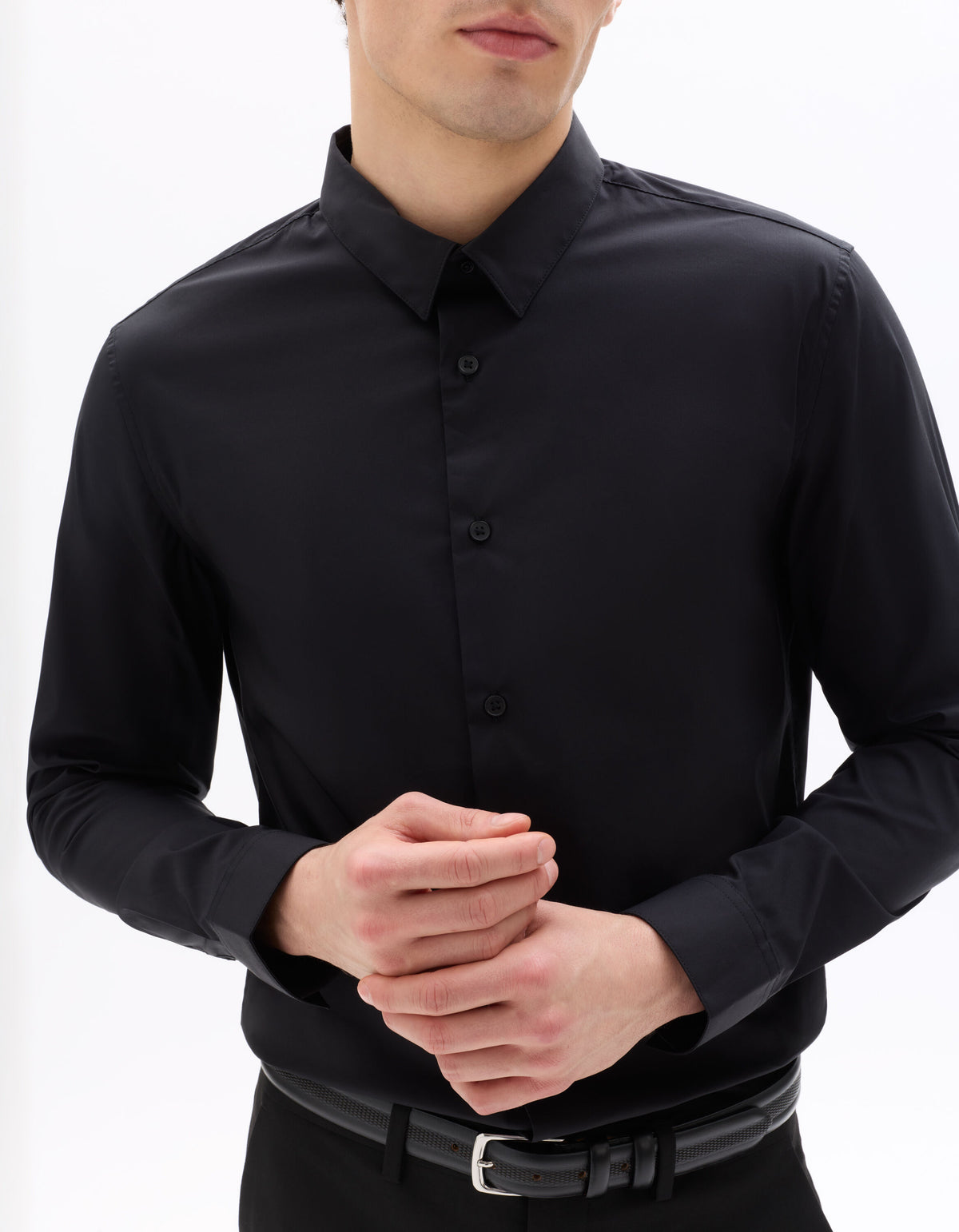 Slim Fit Spread Collar Shirt - Black