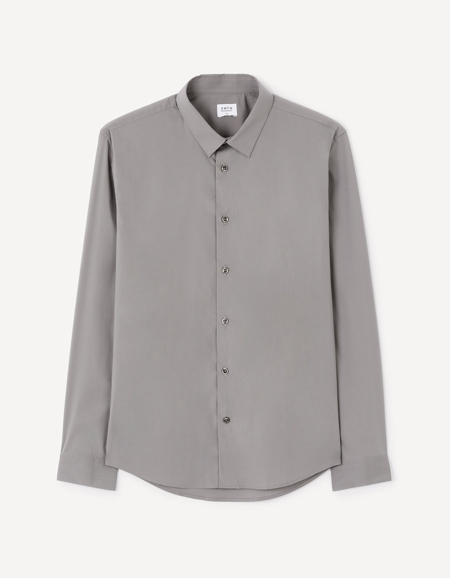 Slim Fit Cotton Blend Spread Collar Shirt - Grey