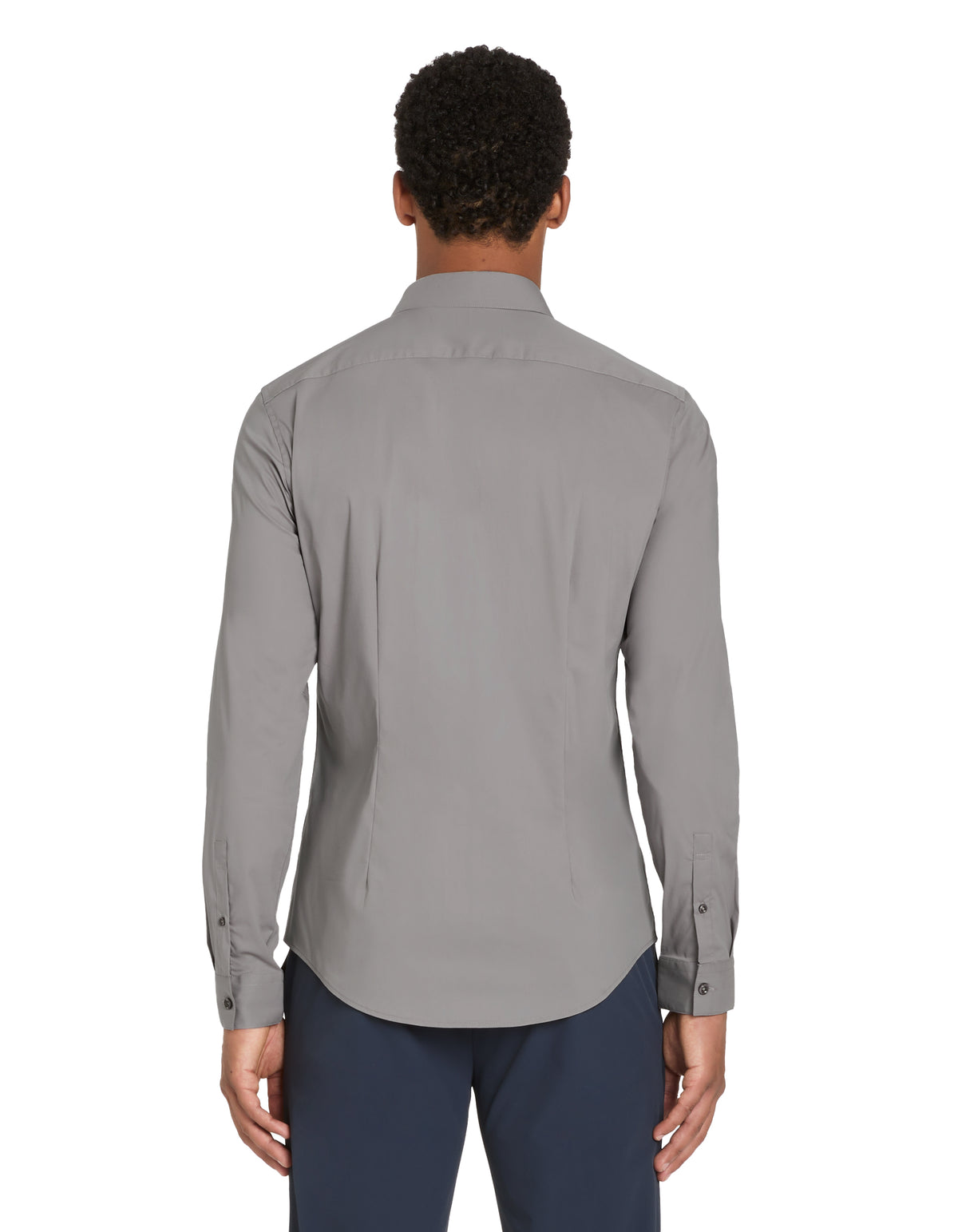 Slim Fit Cotton Blend Spread Collar Shirt - Grey