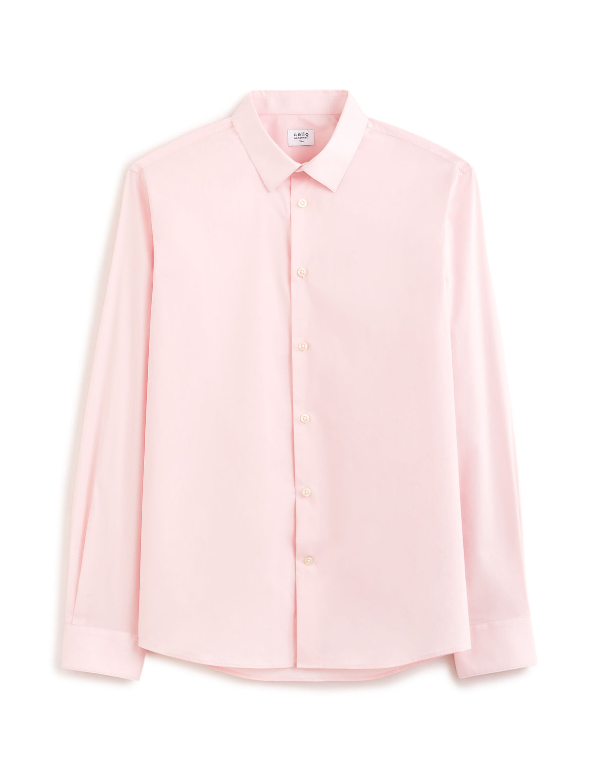 Slim Fit Cotton Blend Spread Collar Shirt - Pink