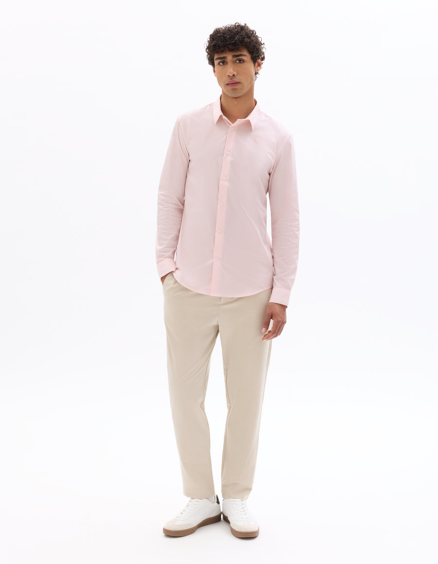 Slim Fit Cotton Blend Spread Collar Shirt - Pink
