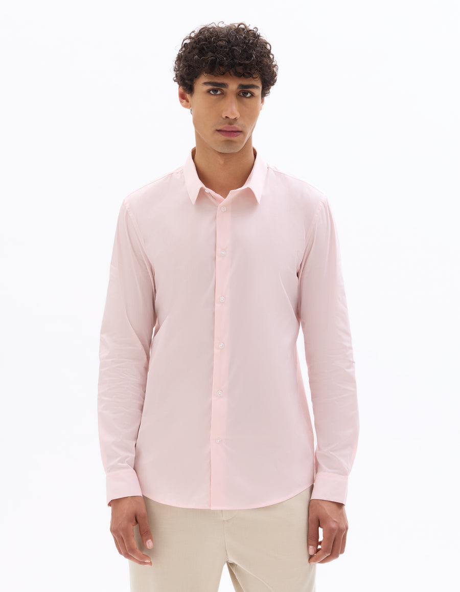 Slim Fit Cotton Blend Spread Collar Shirt - Pink