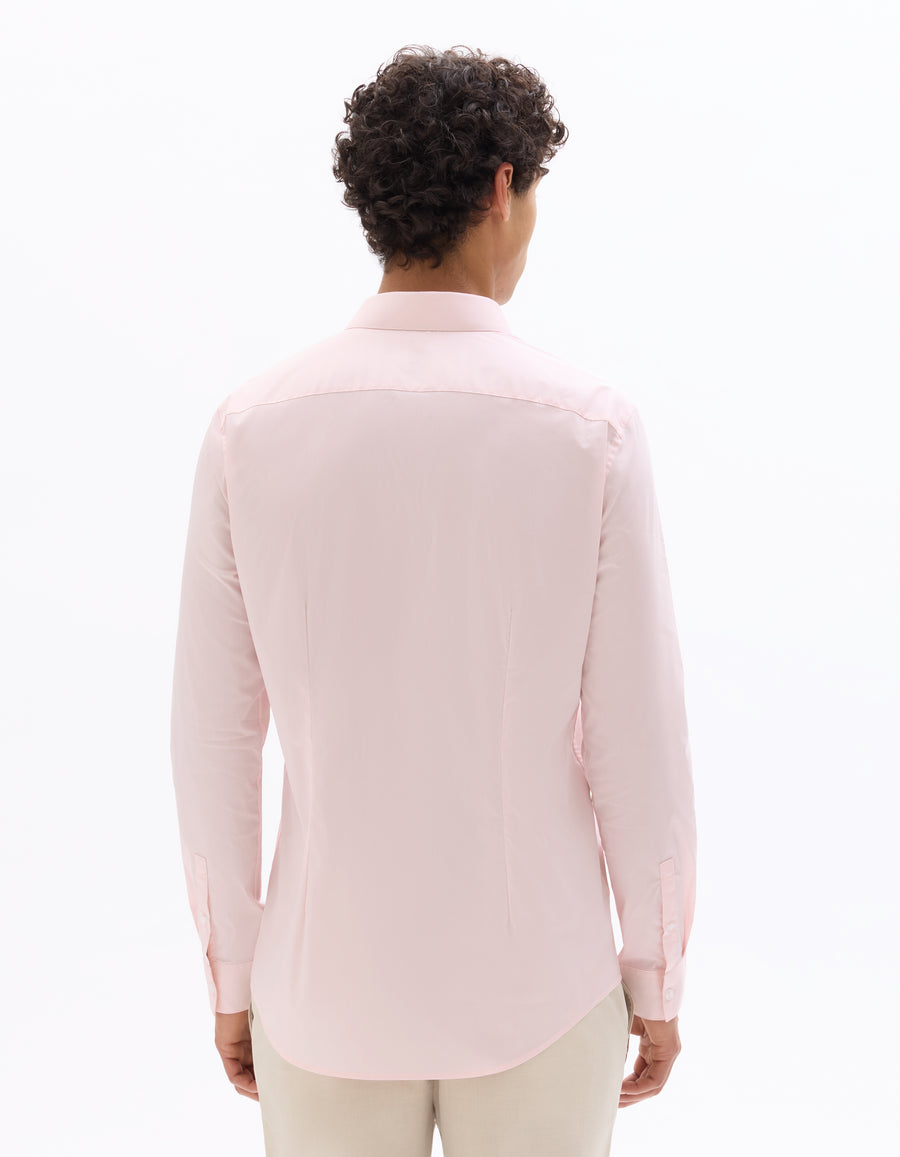 Slim Fit Cotton Blend Spread Collar Shirt - Pink