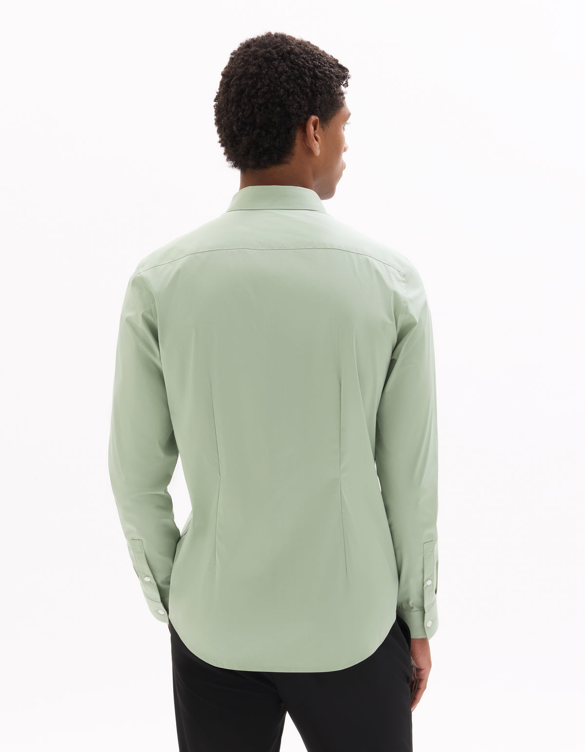 Slim Fit Polyamide Spread Collar Shirt - Sage Green