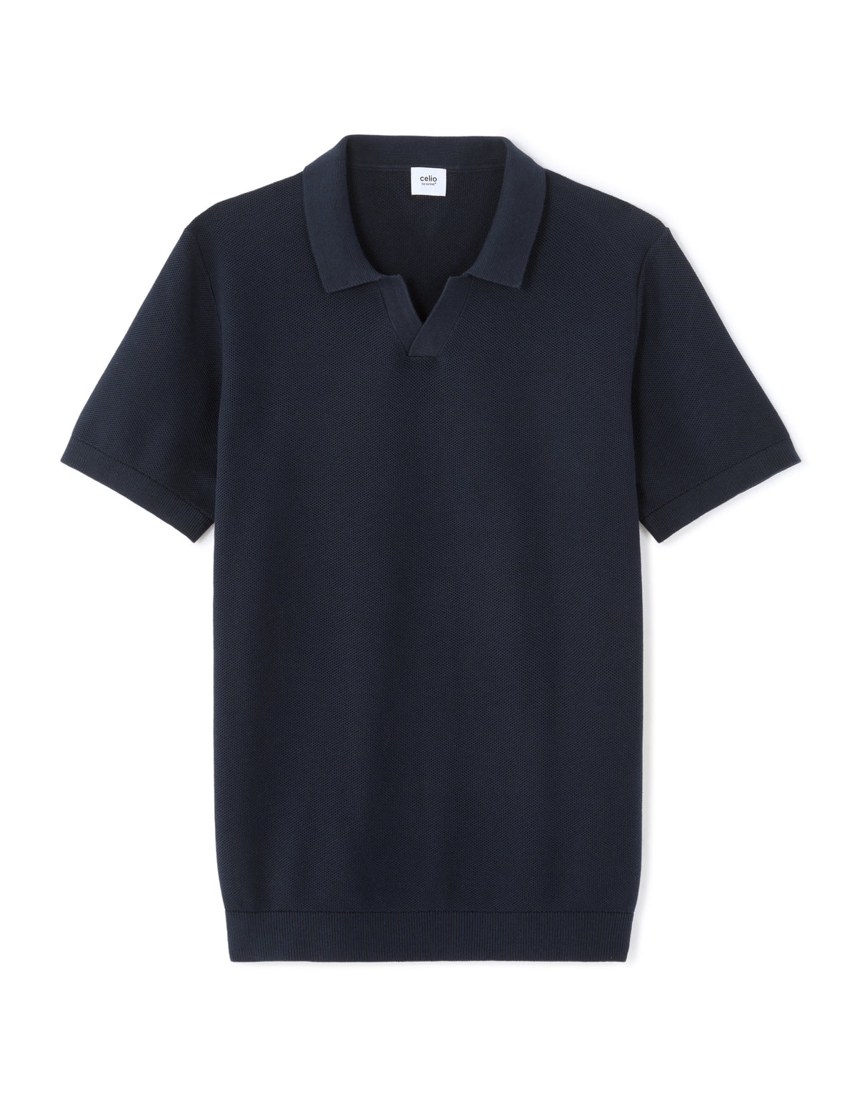 Regular Fit 100% Cotton Textured Cuban Collar T-Shirt - Navy Blue