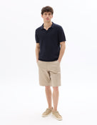 Regular Fit 100% Cotton Textured Cuban Collar T-Shirt - Navy Blue