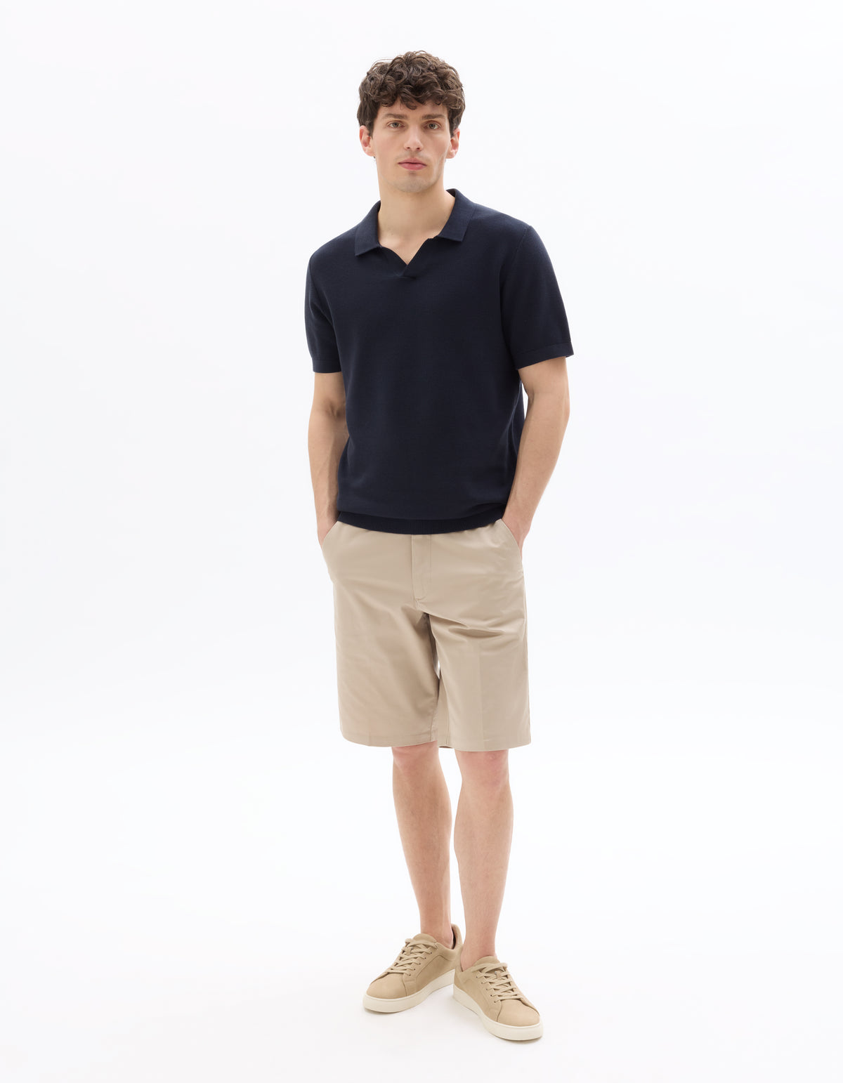 Regular Fit 100% Cotton Textured Cuban Collar T-Shirt - Navy Blue