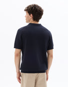 Regular Fit 100% Cotton Textured Cuban Collar T-Shirt - Navy Blue