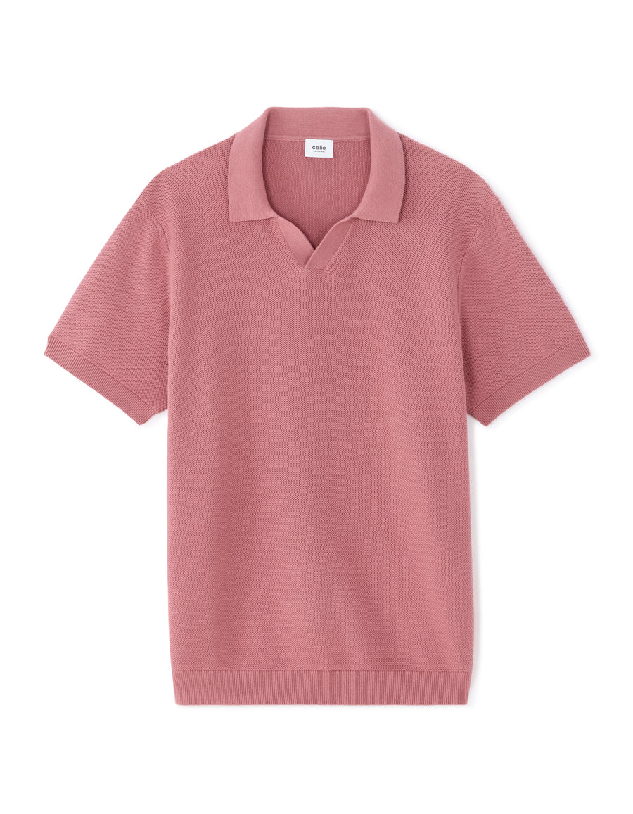 Regular Fit 100% Cotton Textured Cuban Collar T-Shirt - Pink