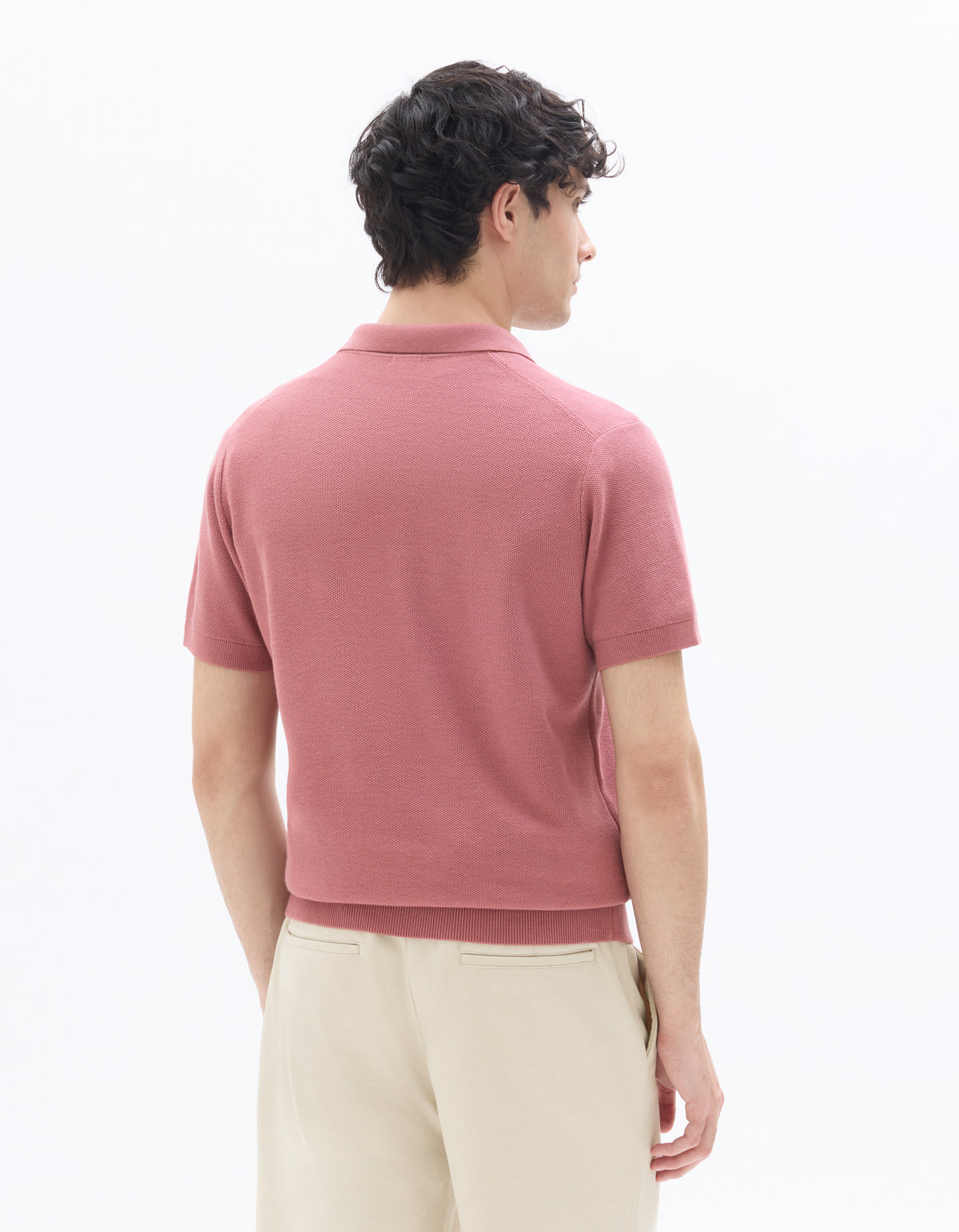 Regular Fit 100% Cotton Textured Cuban Collar T-Shirt - Pink