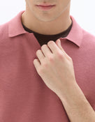 Regular Fit 100% Cotton Textured Cuban Collar T-Shirt - Pink