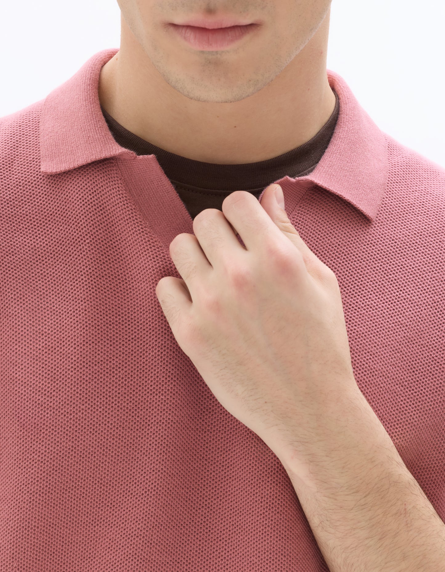 Regular Fit 100% Cotton Textured Cuban Collar T-Shirt - Pink