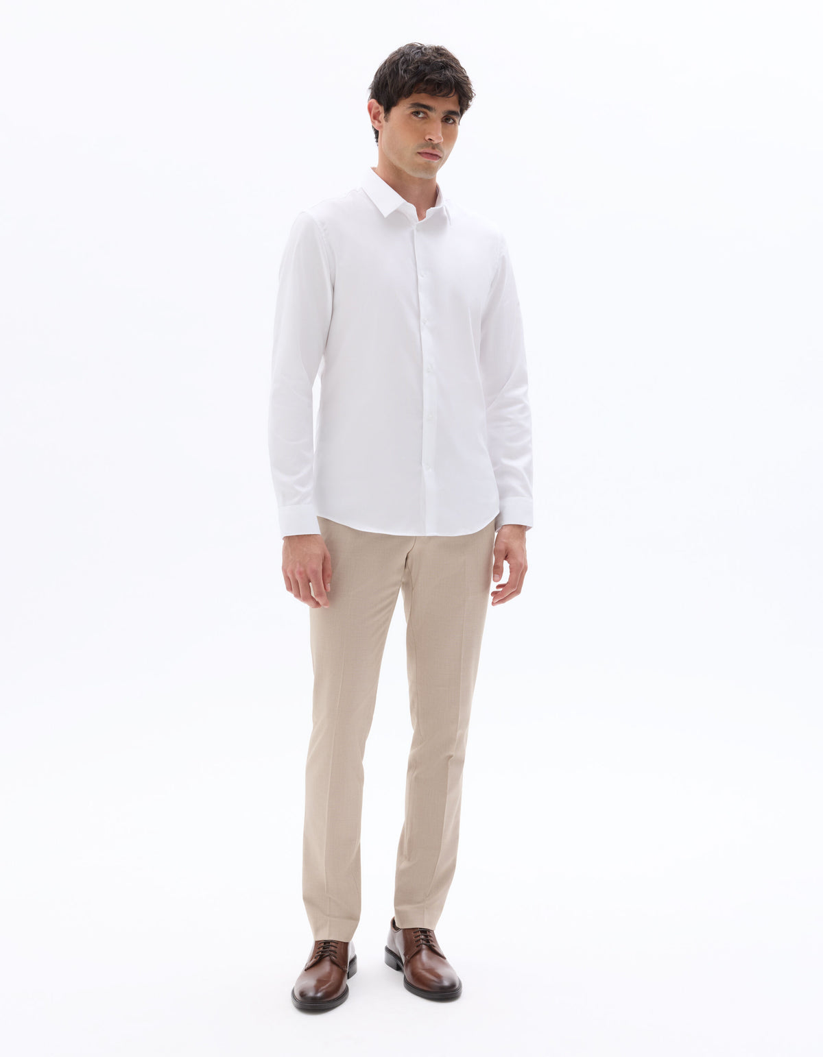 Slim Fit Cotton Spread Collar Shirt - White