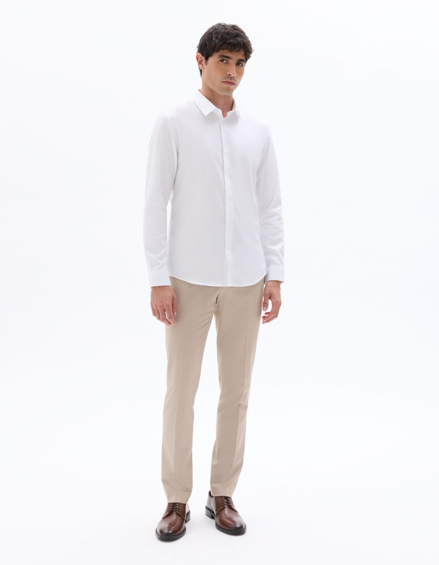 Slim Fit Cotton Spread Collar Shirt - White