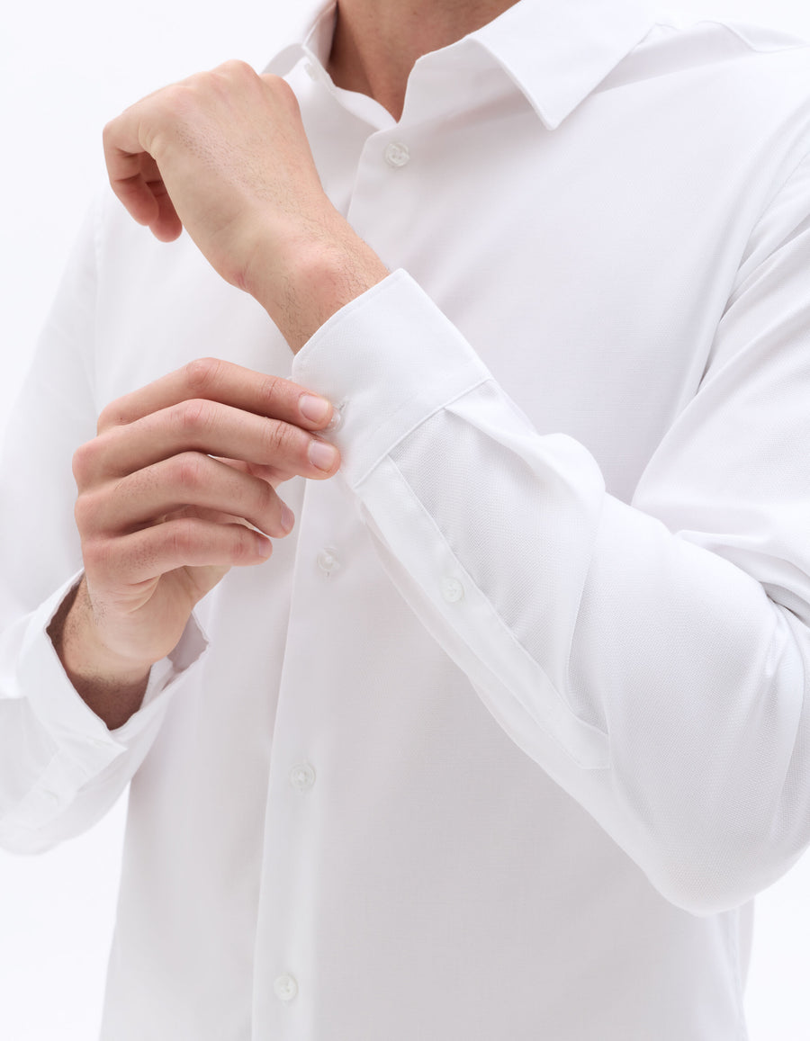 Slim Fit Cotton Spread Collar Shirt - White