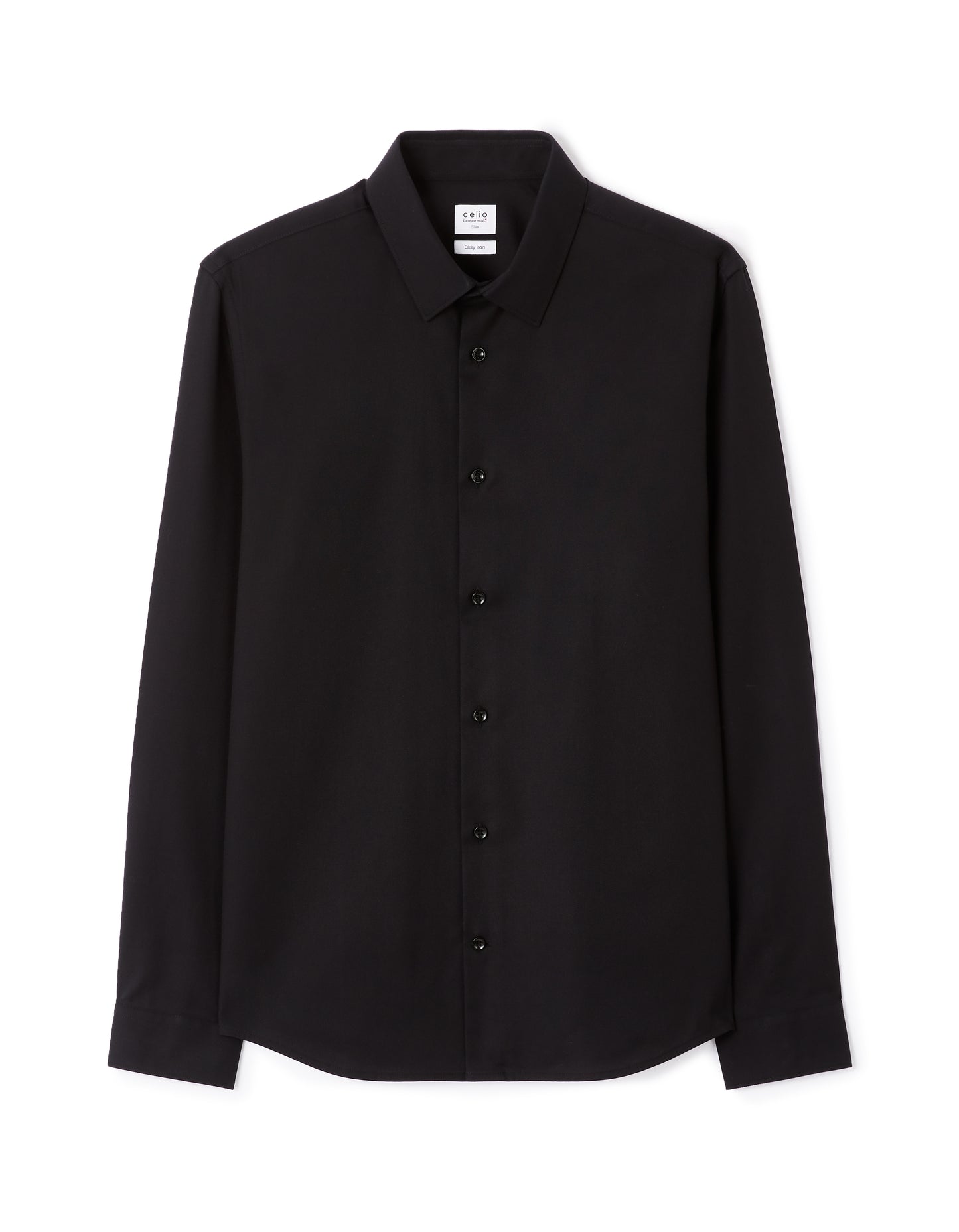 Slim Fit 100% Cotton Spread Collar Shirt - Black
