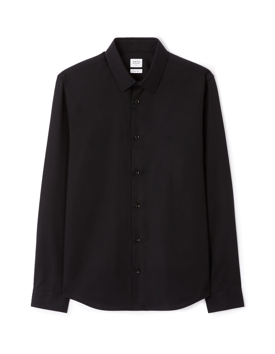 Slim Fit 100% Cotton Spread Collar Shirt - Black