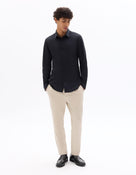 Slim Fit 100% Cotton Spread Collar Shirt - Black