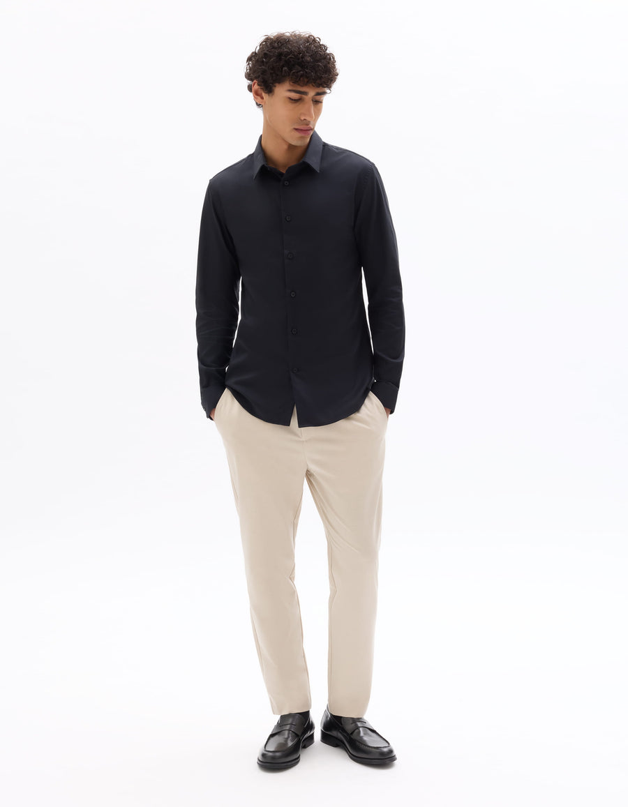 Slim Fit 100% Cotton Spread Collar Shirt - Black