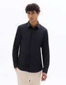 Slim Fit 100% Cotton Spread Collar Shirt - Black