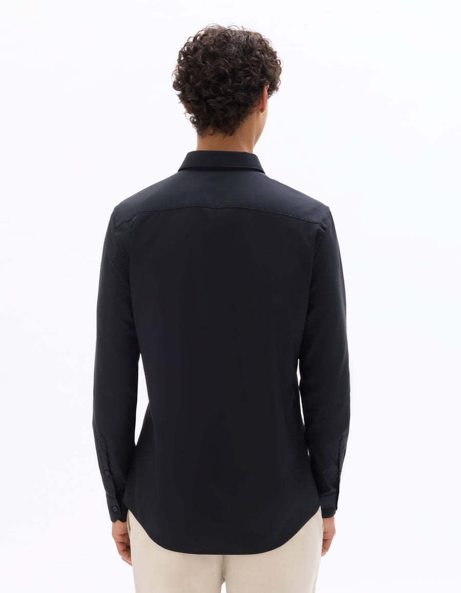 Slim Fit 100% Cotton Spread Collar Shirt - Black