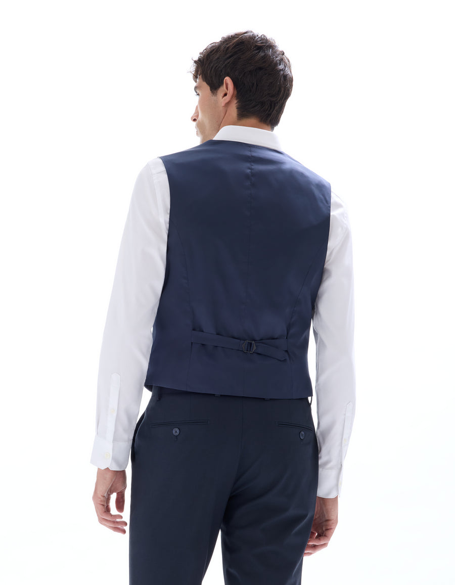 Slim Fit Poly Viscose Coat - Navy Blue