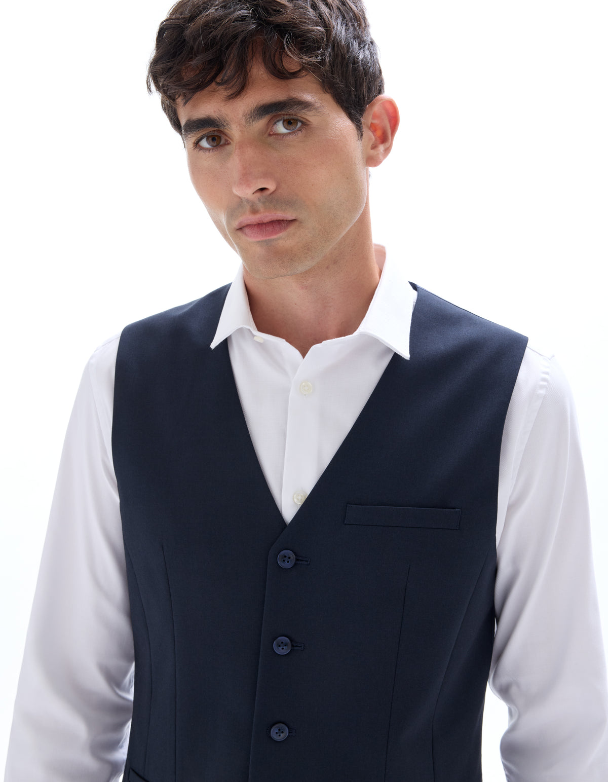 Slim Fit Poly Viscose Coat - Navy Blue