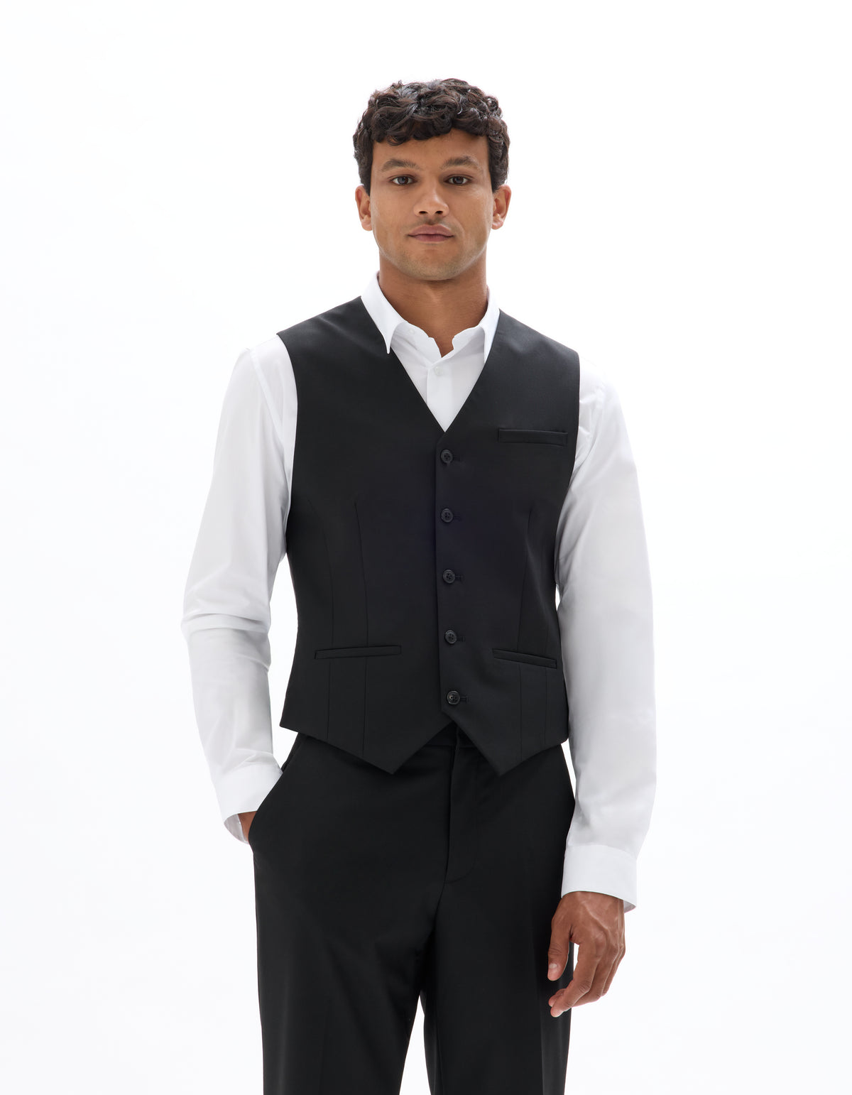 Slim Fit Poly Viscose Coat - Black