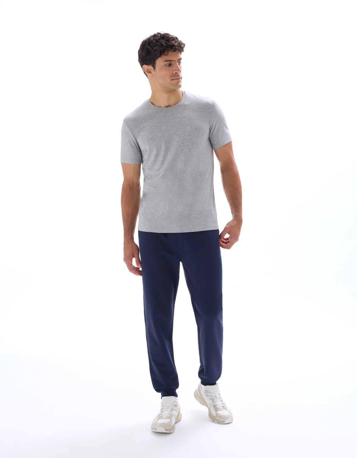 Slim Fit Stretch Cotton Crew Neck T-Shirt - Grey