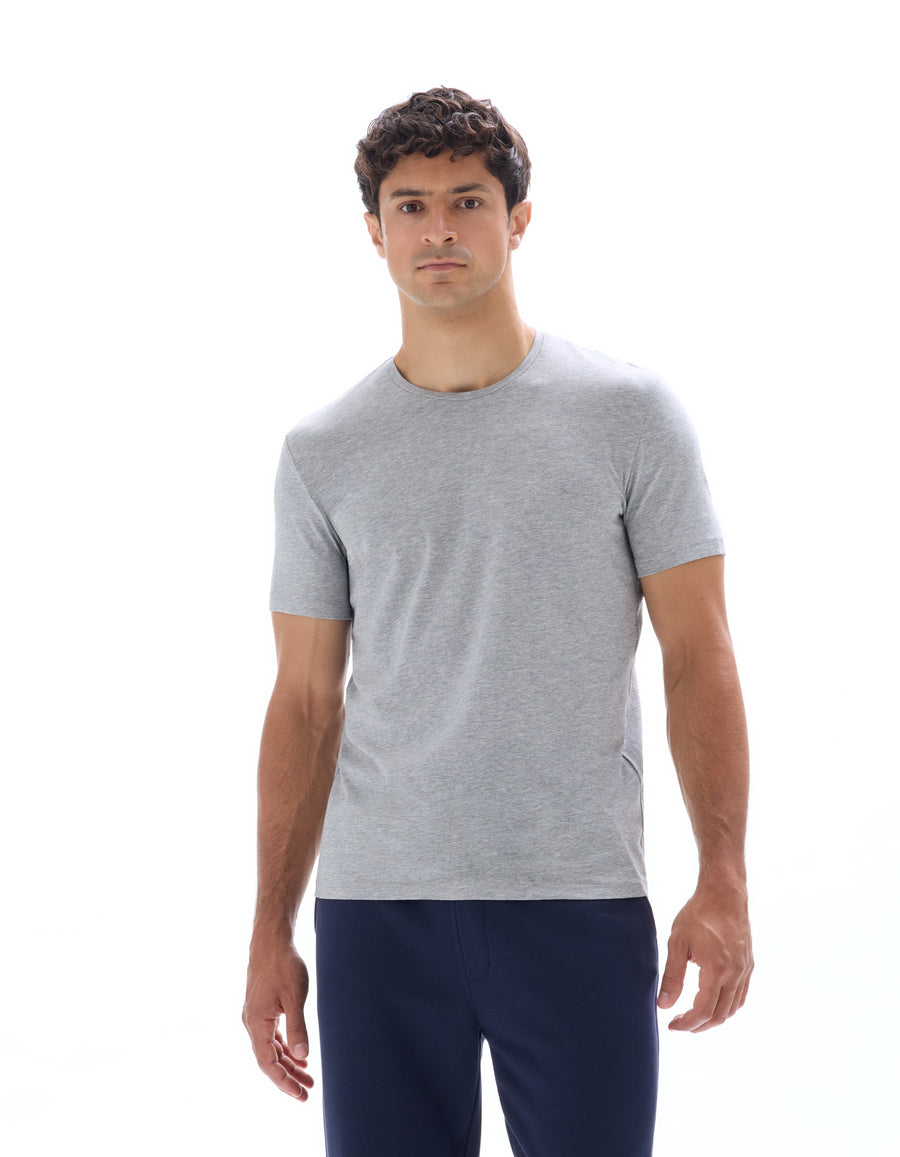 Slim Fit Stretch Cotton Crew Neck T-Shirt - Grey