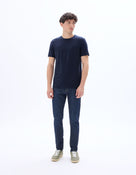 Slim Fit Stretch Cotton Crew Neck T-Shirt - Navy Blue