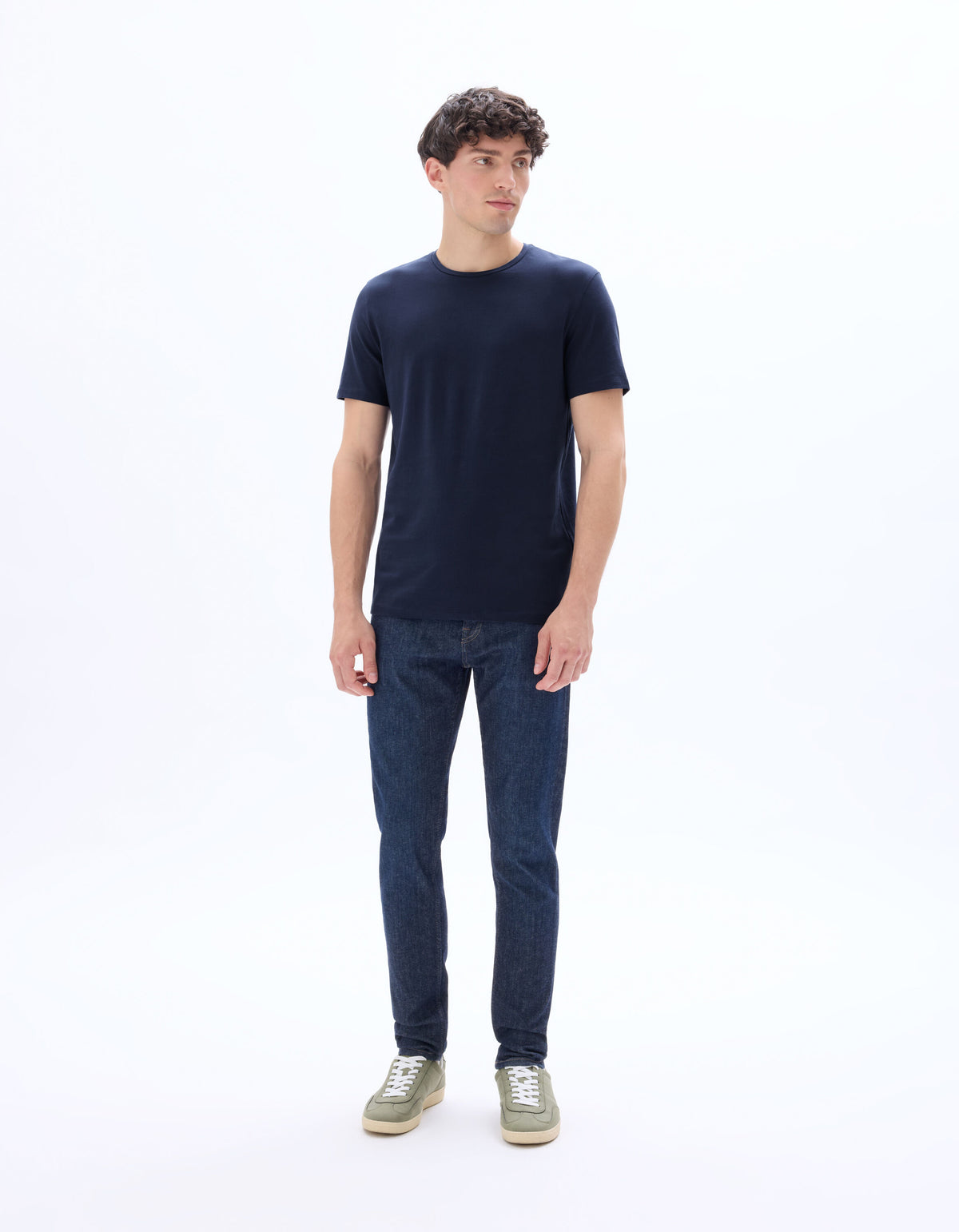 Slim Fit Stretch Cotton Crew Neck T-Shirt - Navy Blue