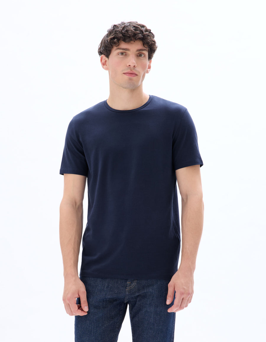 Slim Fit Stretch Cotton Crew Neck T-Shirt - Navy Blue